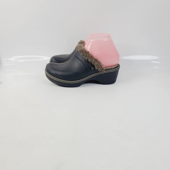 Crocs Women's Black Brown Cobbler EVA Faux Fur Lined Slip-On Heel Mules Size 6 - Picture 2 of 6
